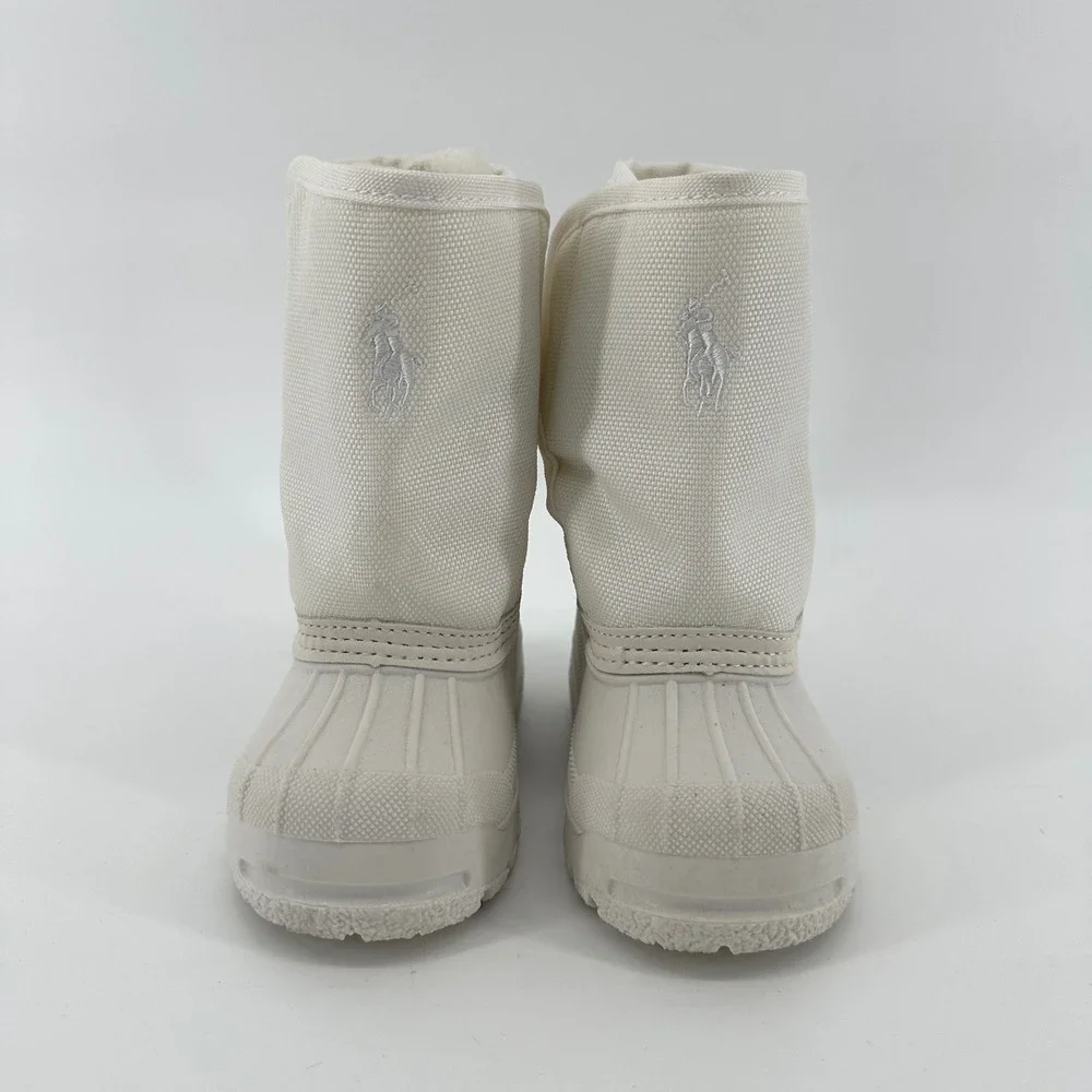 Polo Ralph Lauren Kids White Canvas Rubber Duck Snow Boots Fleece Lined Size 5